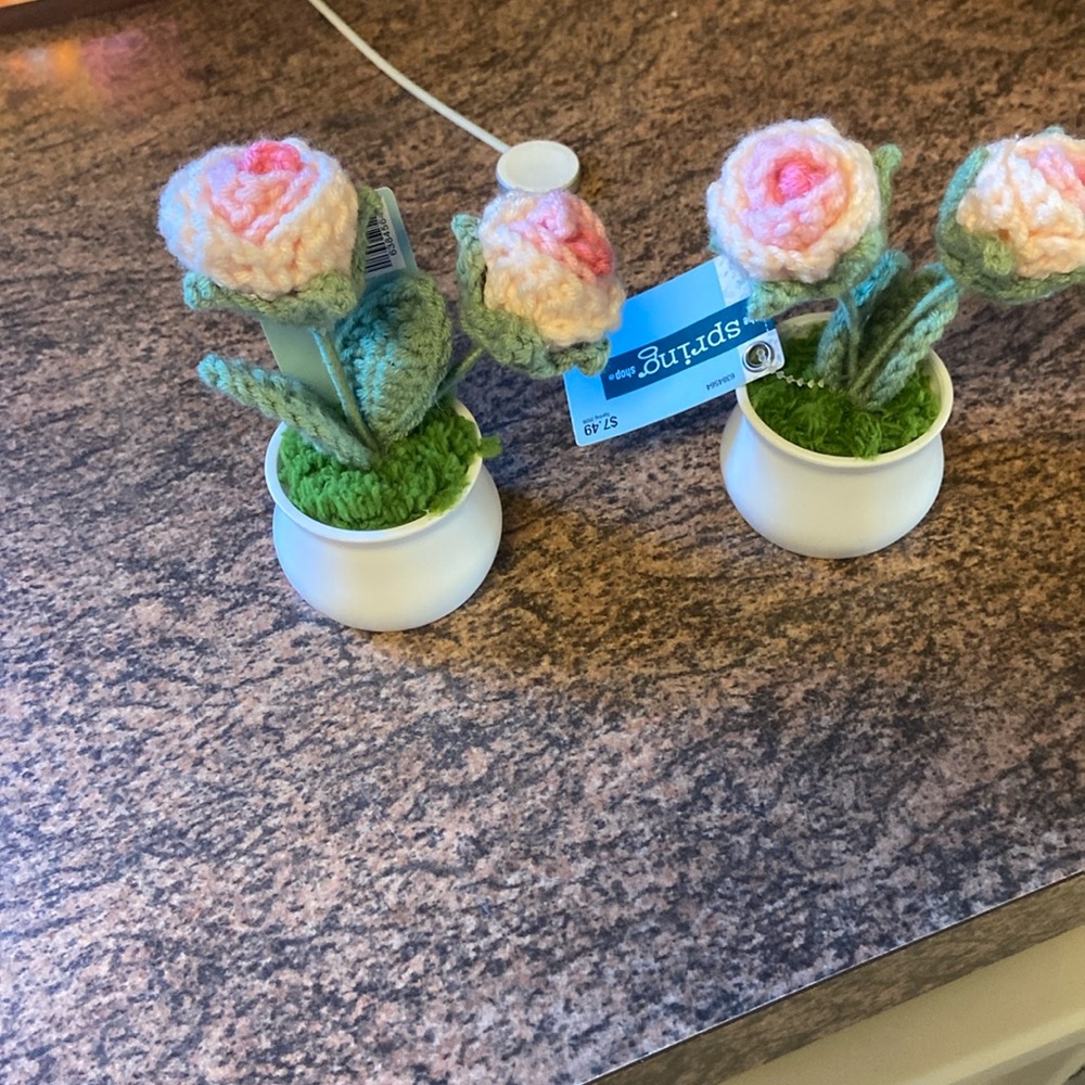 Two crochet flowers